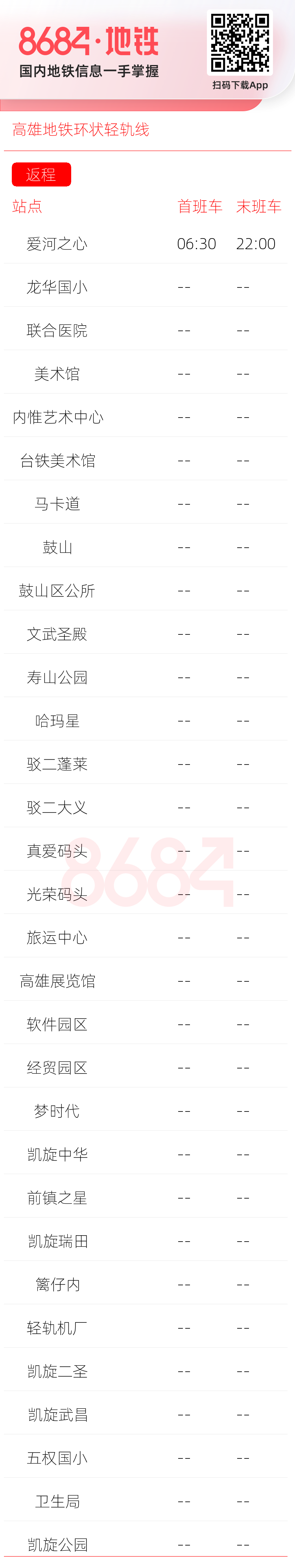 高雄地铁环状轻轨线运营时间表