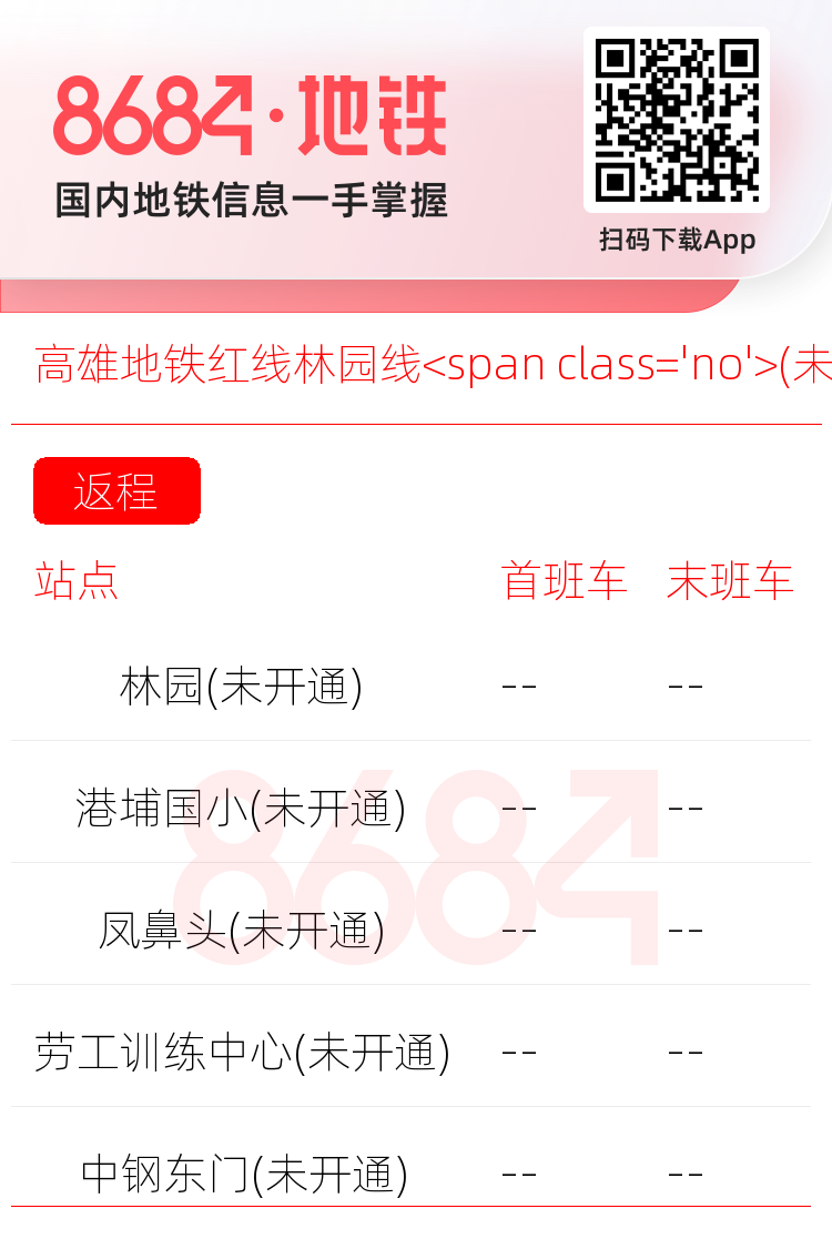 高雄地铁红线林园线<span class='no'>(未开通)</span>运营时间表