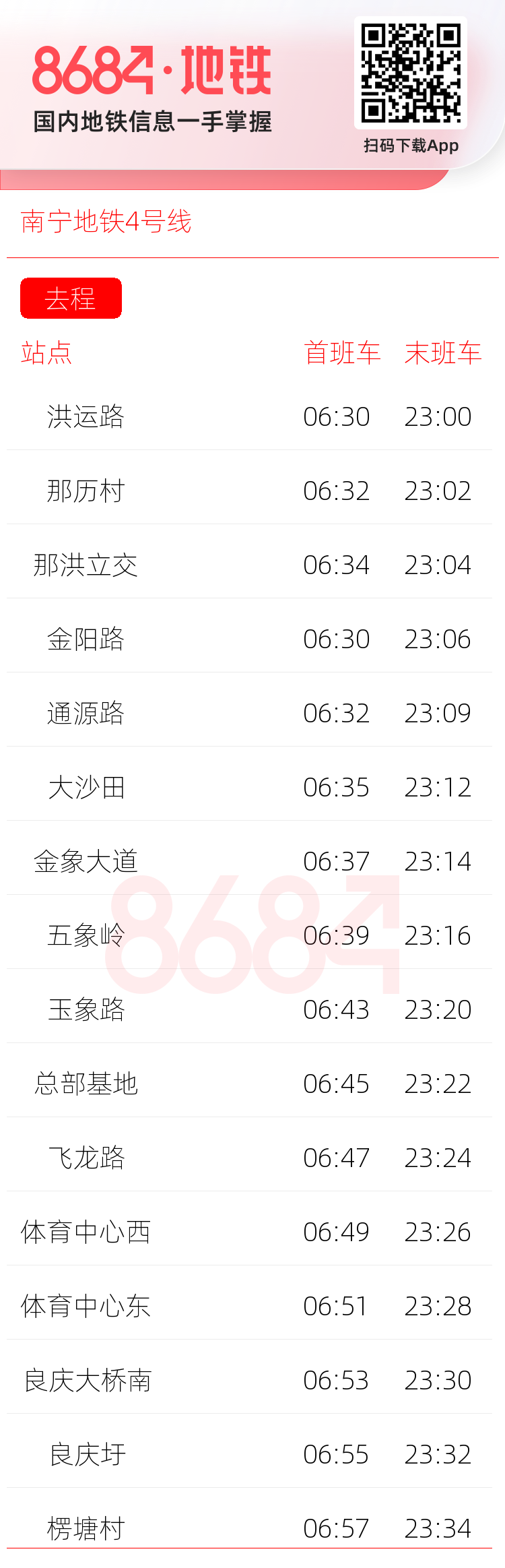 南宁地铁4号线运营时间表