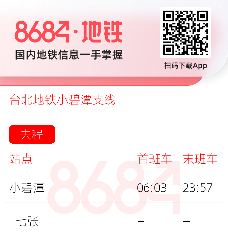 台北地铁小碧潭支线运营时间表