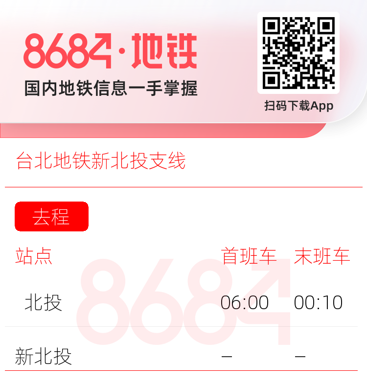 台北地铁新北投支线运营时间表